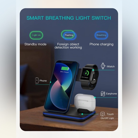 3 in 1 Wireless Charger,Fast Wireless Charging Station for iPhone14 13 12 11/ - Picture 2 of 8